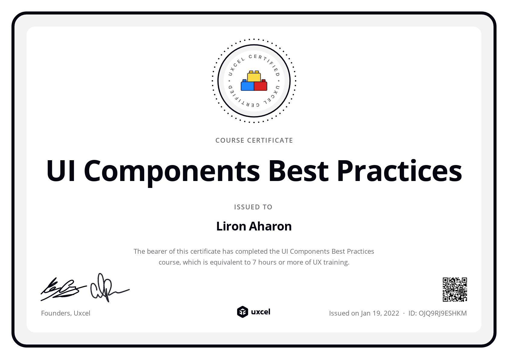 Liron Aharon's certificate